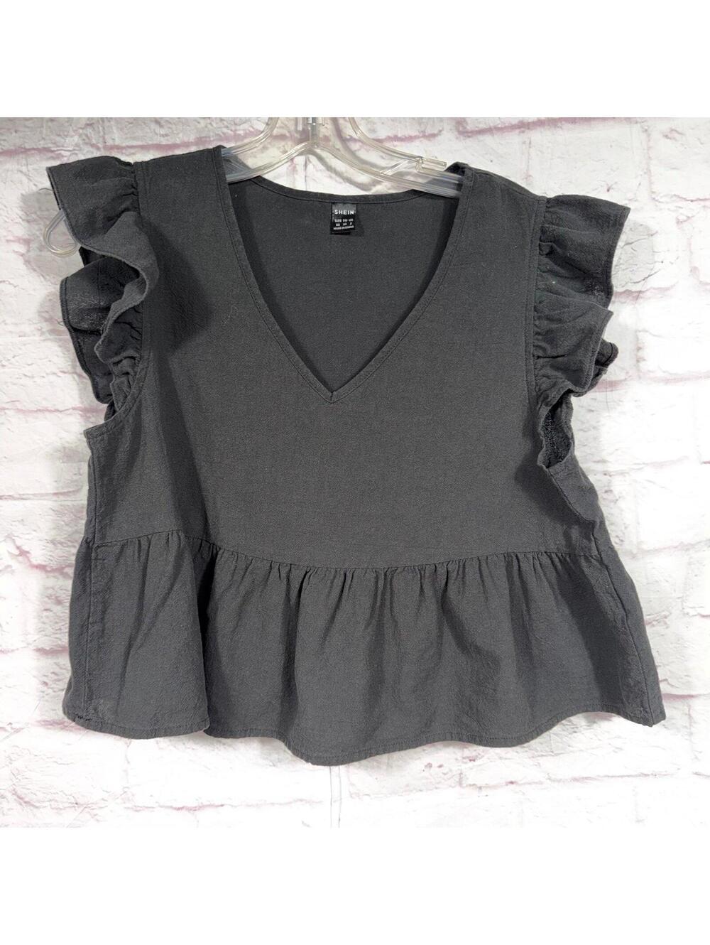 SHEIN Women’s Black Ruffle Sleeve Peplum Top Size XS